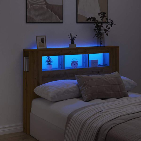 vidaXL Čelo postele LED dub artisan 140x18,5x103,5 cm kompozitn&iacute; dřevo
