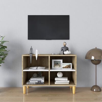 vidaXL TV stolek nohy z masivního dřeva bílý dub sonoma 69,5x30x50 cm
