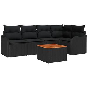 vidaXL Sada zahradn&iacute;ch pohovek s pol&scaron;t&aacute;řem 6 pcs Čern&aacute; polyratan