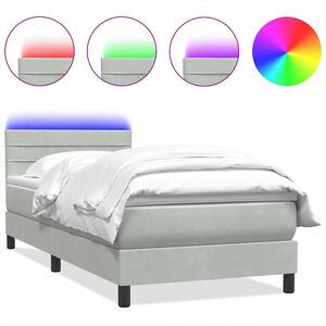 vidaXL Box spring postel s matrac&iacute; a LED Světle &scaron;ed&aacute; 90x220 cm Samet