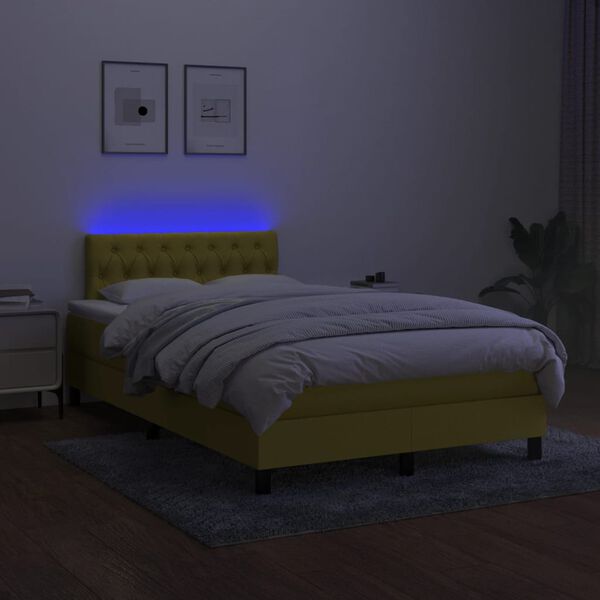 vidaXL Box spring postel s matrac&iacute; a LED zelen&aacute; 120 x 200 cm textil