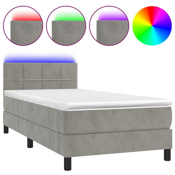 vidaXL Box spring postel s matrac&iacute; a LED světle &scaron;ed&aacute; 90x190 cm samet
