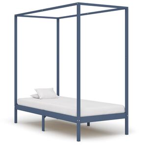vidaXL R&aacute;m postele s nebesy &scaron;ed&yacute; masivn&iacute; borov&eacute; dřevo 90 x 200 cm
