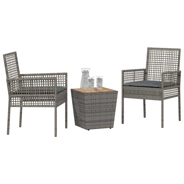 vidaXL Zahradní bistro set 3 pcs Šedá Poly ratan