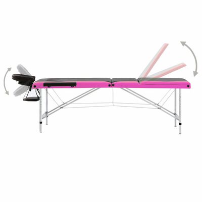 vidaXL Skládací masážní stůl se 3 zónami hliník černo-růžový