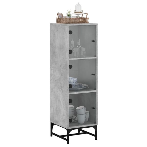 vidaXL Highboard se skleněn&yacute;mi dv&iacute;řky betonově &scaron;ed&yacute; 35 x 37 x 120 cm
