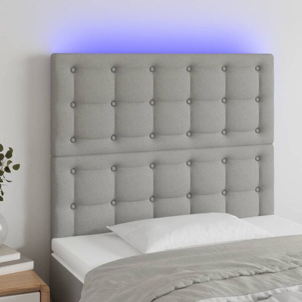 vidaXL Čelo postele s LED světle &scaron;ed&eacute; 80x5x118/128 cm textil