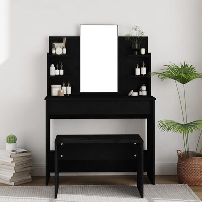 vidaXL Toaletní stolek se zrcadlem černý 96 x 40 x 142 cm