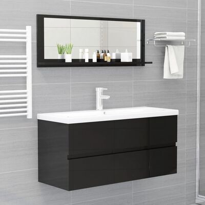 vidaXL Koupelnové zrcadlo černé vysoký lesk 100x10,5x37 cm dřevotříska