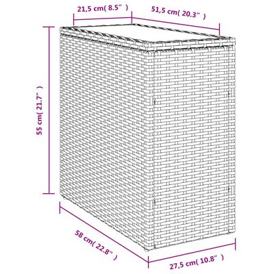 vidaXL Zahradní stolek se skleněnou deskou šedý 58x27,5x55cm polyratan