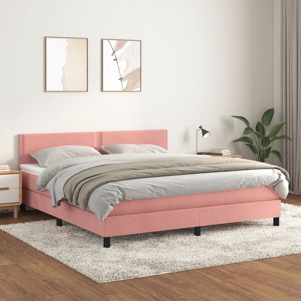 vidaXL Box spring postel s matrac&iacute; růžov&aacute; 180x200 cm samet