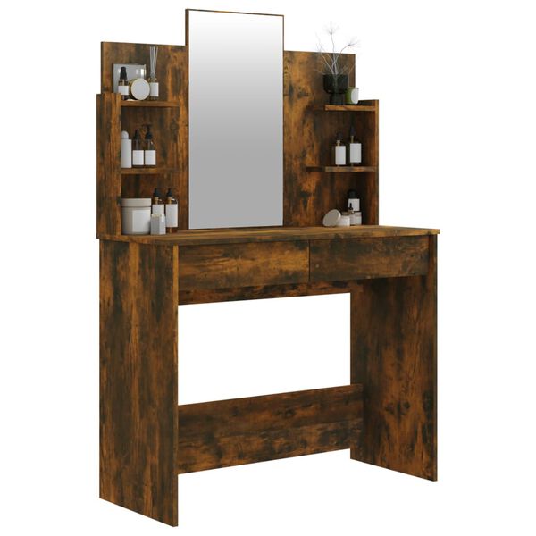 vidaXL Toaletn&iacute; stolek se zrcadlem kouřov&yacute; dub 96 x 40 x 142 cm