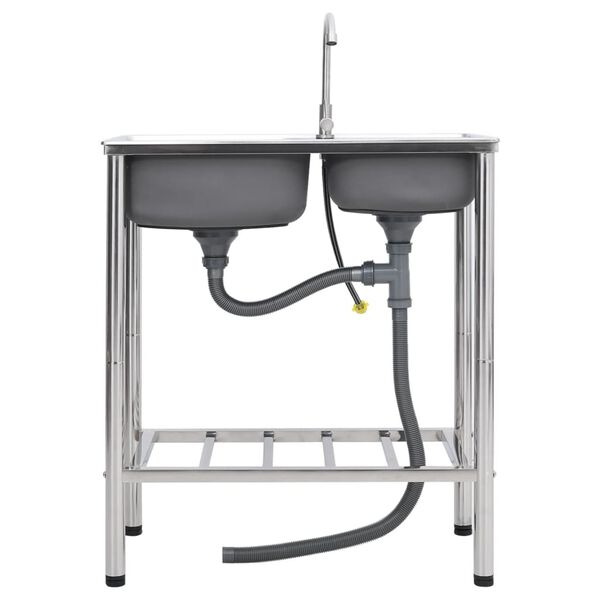 vidaXL Kempingov&yacute; dřez dvojit&yacute; s bateri&iacute; nerezov&aacute; ocel