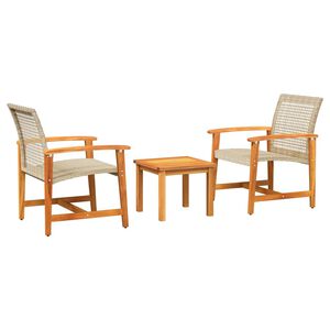 vidaXL 3d&iacute;ln&yacute; bistro set b&eacute;žov&yacute; polyratan a ak&aacute;ciov&eacute; dřevo