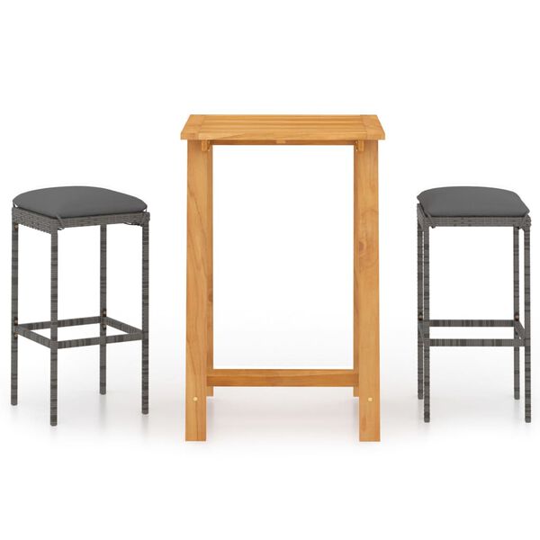 vidaXL 3dílný zahradní barový set s poduškami šedý