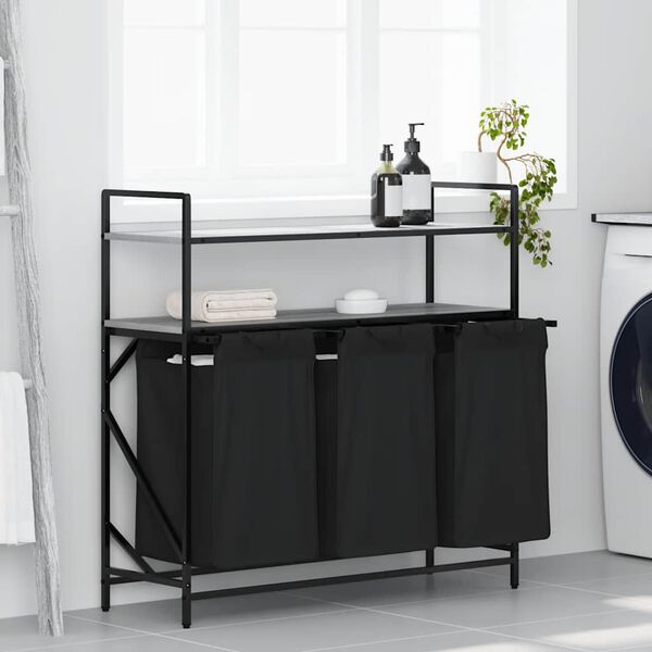 vidaXL Koš na prádlo se 3 přihrádkami a policemi šedý sonoma