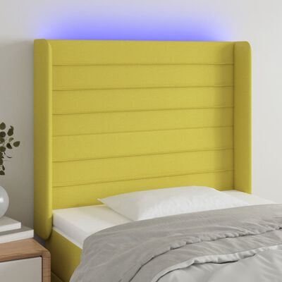 vidaXL Čelo postele s LED zelené 83 x 16 x 118/128 cm textil
