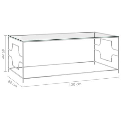 vidaXL Konferenční stolek stříbrný 120x60x45 cm nerezová ocel a sklo