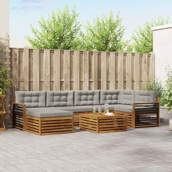 vidaXL Venkovn&iacute; pohovkov&aacute; souprava 7 pcs Př&iacute;rodn&iacute; a světle &scaron;ed&aacute;