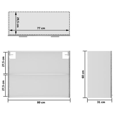 vidaXL Závěsná prosklená skříňka šedá sonoma 80 x 31 x 60 cm kompozit