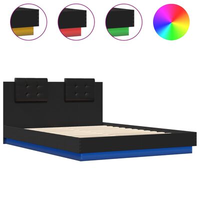 vidaXL Rám postele s čelem a LED osvětlením černý 150 x 200 cm