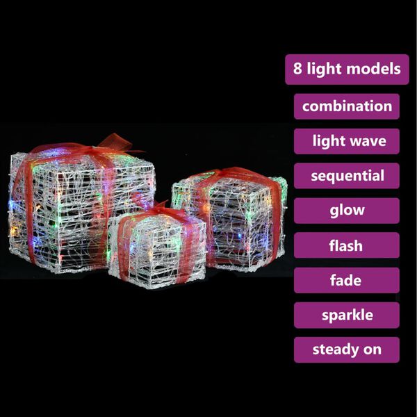 vidaXL Dekorativní akrylové vánoční dárky 3 ks barevné