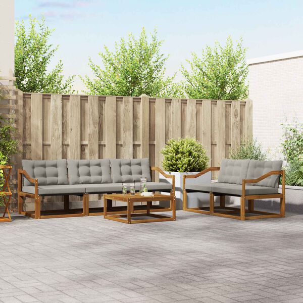 vidaXL Venkovn&iacute; pohovkov&aacute; souprava 6 pcs Př&iacute;rodn&iacute; a světle &scaron;ed&aacute;