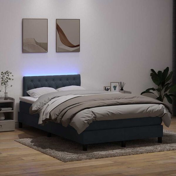 vidaXL Box spring postel s matrac&iacute; a LED tmavě &scaron;ed&aacute; 120x210 cm samet