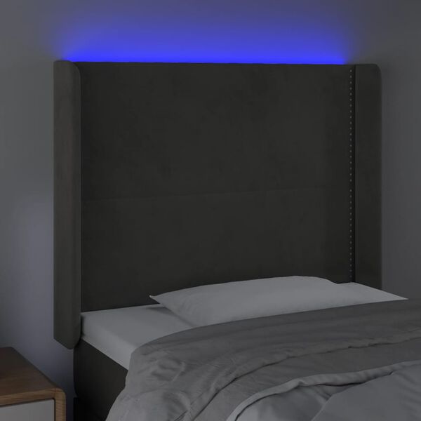 vidaXL Čelo postele s LED světle &scaron;ed&eacute; 103 x 16 x 118/128 cm samet