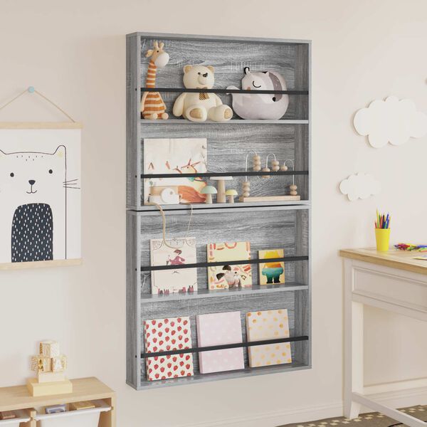 vidaXL Reg&aacute;l na časopisy s polic&iacute; 2 pcs &Scaron;ed&aacute; Sonoma 80 x 12 x 70 cm