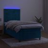 vidaXL Box spring postel s matrac&iacute; a LED tmavě modr&aacute; 90x190 cm samet