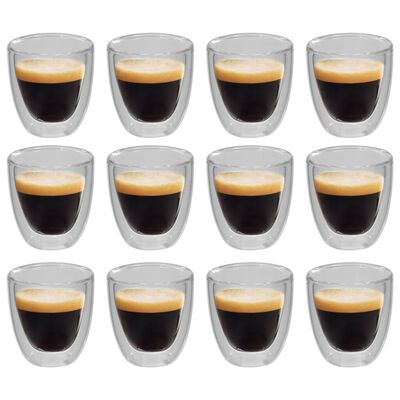 vidaXL Dvoustěnná termo sklenice na espresso 12 ks 80 ml