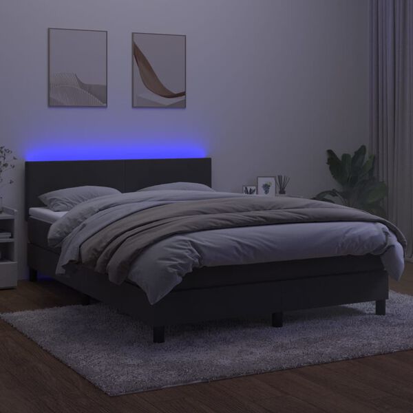vidaXL Box spring postel s matrac&iacute; a LED tmavě &scaron;ed&aacute; 140x200 cm samet