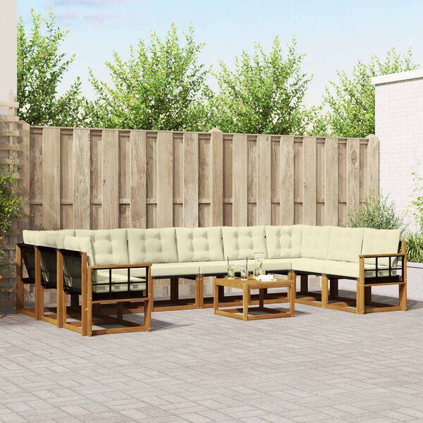 vidaXL Venkovn&iacute; pohovkov&aacute; souprava 11 pcs Přirozen&aacute; a Kr&eacute;mov&aacute;