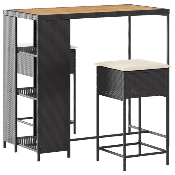 vidaXL 3d&iacute;ln&yacute; zahradn&iacute; barov&yacute; set s podu&scaron;kami čern&yacute; polyratan