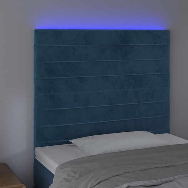 vidaXL Čelo postele s LED tmavě modr&eacute; 100x5x118/128 cm samet