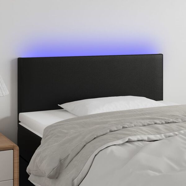 vidaXL Čelo postele s LED čern&eacute; 80 x 5 x 78/88 cm uměl&aacute; kůže