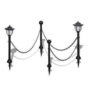 vidaXL Řetězov&yacute; plot se sol&aacute;rn&iacute;mi světly 2 LED lampy 2 sloupky