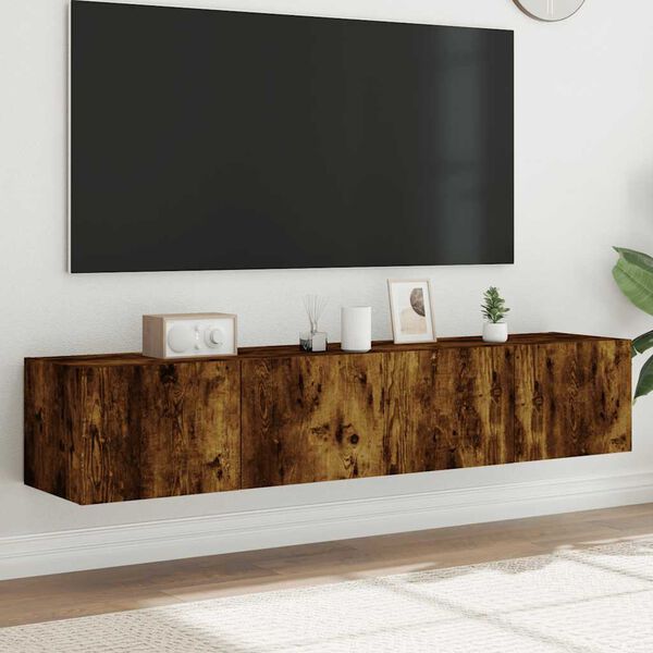vidaXL N&aacute;stěnn&eacute; TV skř&iacute;ňky s LED 2 ks kouřov&yacute; dub 80 x 35 x 31 cm