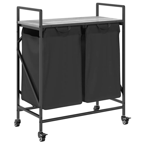 vidaXL Koš na prádlo se 2 přihrádkami a kolečky šedý sonoma