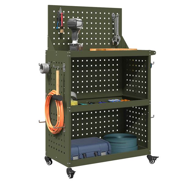 vidaXL Nástrojový vozík s policí Olivově zelená 65 x 35 x 111 cm