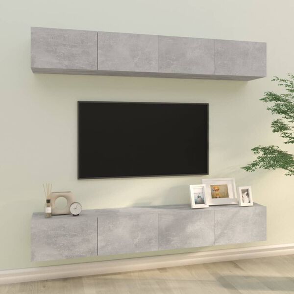 vidaXL N&aacute;stěnn&eacute; TV skř&iacute;ňky 4 ks betonově &scaron;ed&eacute; 100 x 30 x 30 cm
