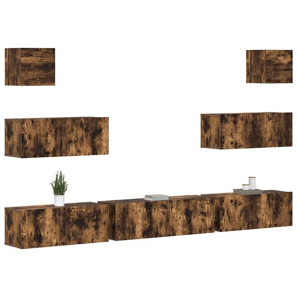 vidaXL 7d&iacute;ln&yacute; set TV skř&iacute;něk kouřov&yacute; dub kompozitn&iacute; dřevo