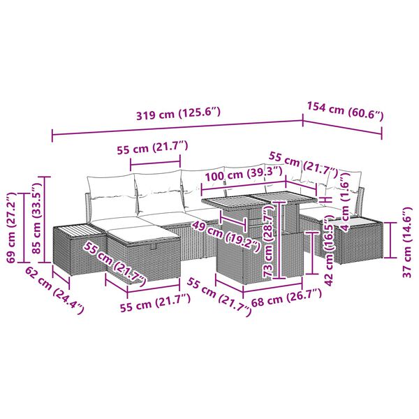 vidaXL Sada zahradn&iacute;ch pohovek 8 pcs Čern&aacute; polyratan