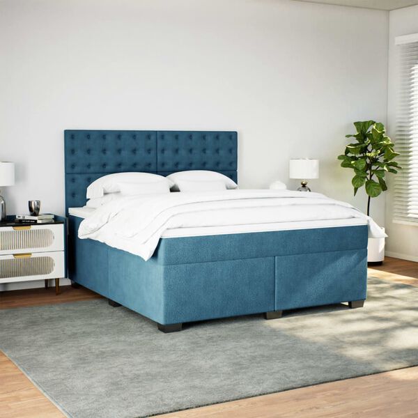 vidaXL Box spring postel s matrac&iacute; modr&aacute; 180 x 200 cm samet