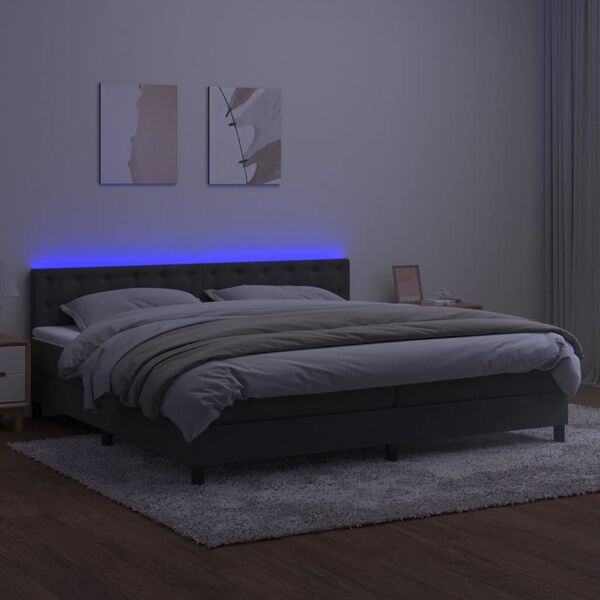 vidaXL Box spring postel s matrac&iacute; a LED tmavě &scaron;ed&aacute; 200x200 cm samet