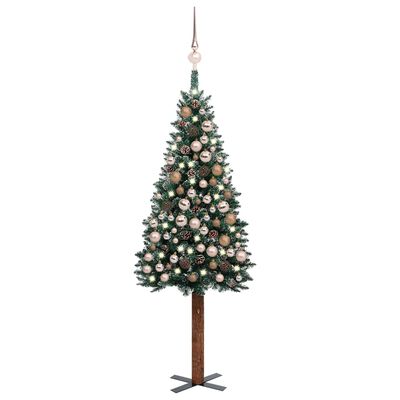 vidaXL Úzký vánoční stromek s LED a sadou koulí zelený 180 cm