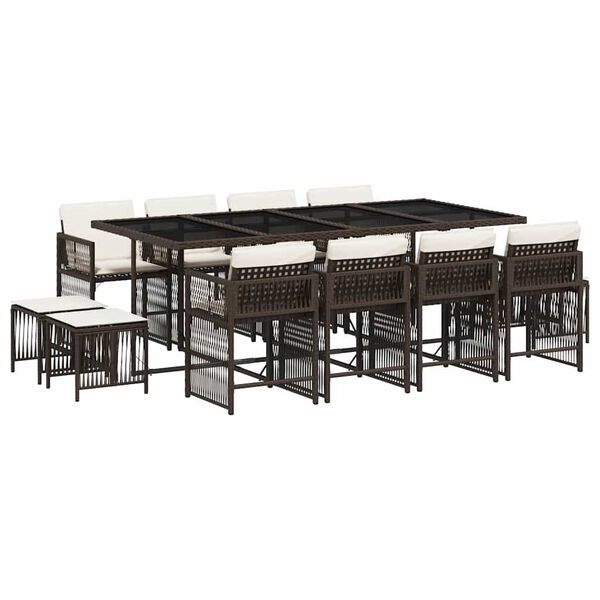 vidaXL 13d&iacute;ln&yacute; zahradn&iacute; j&iacute;deln&iacute; set s podu&scaron;kami hněd&yacute; polyratan