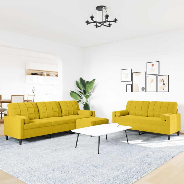 vidaXL 3d&iacute;ln&aacute; sedac&iacute; souprava s podu&scaron;kami a podhlavn&iacute;ky žlut&aacute; samet