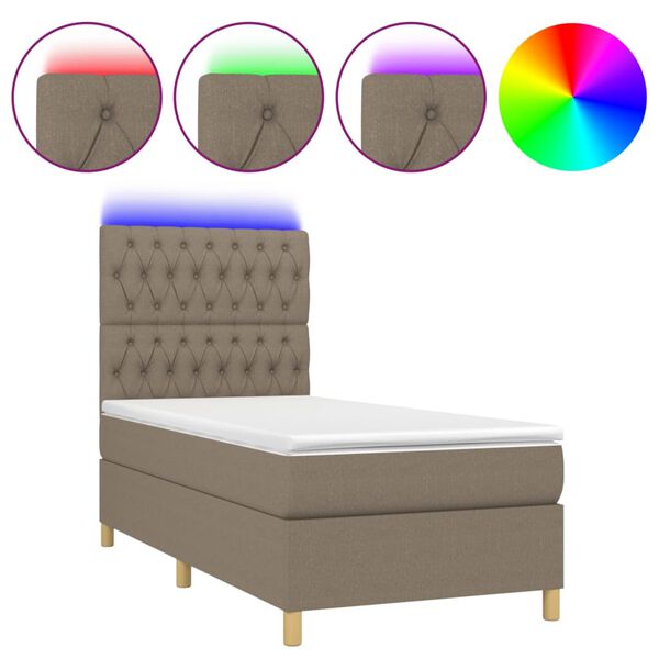 vidaXL Box spring postel s matrac&iacute; a LED taupe 100x200 cm textil